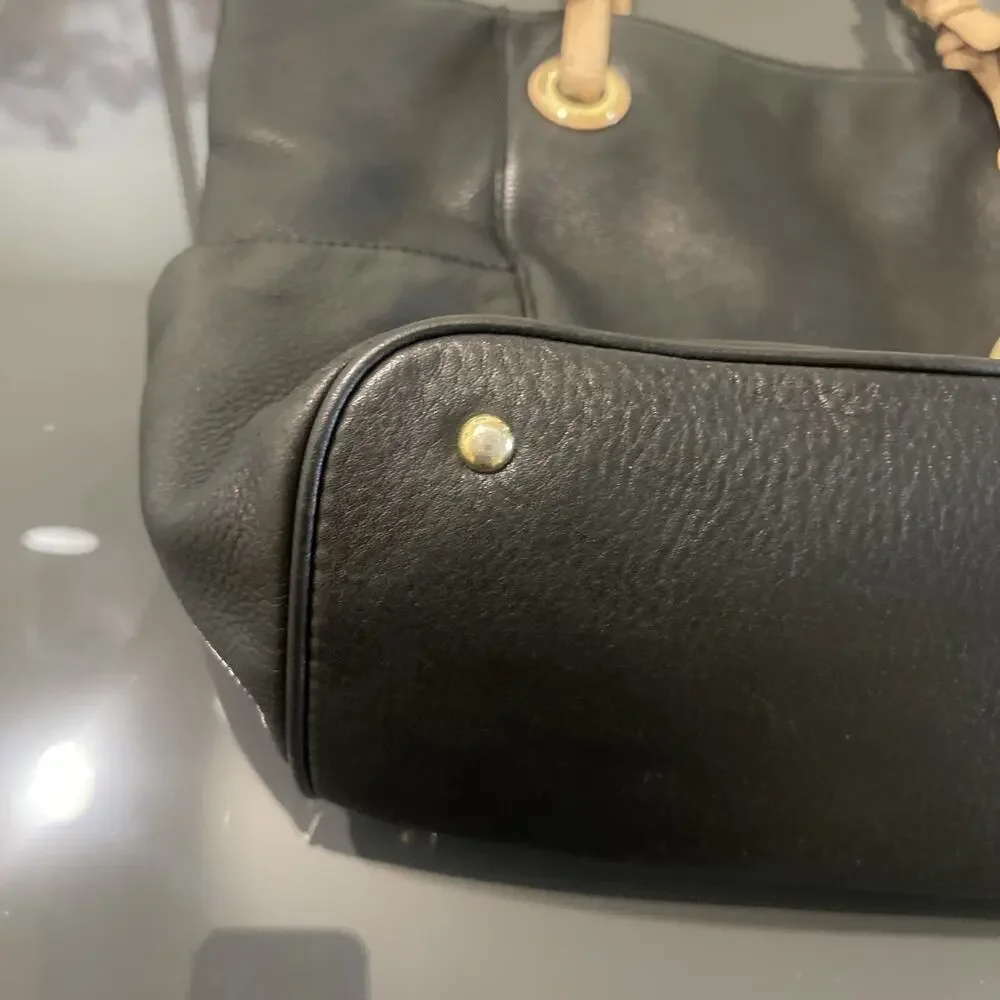 MICHAEL KORS Jet Set Black Pebbled Leather Tote Large Shoulder Handbag
